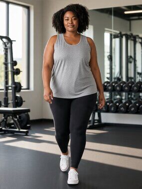 Real Essentials Tank Top Women 3X Gray Heathered Mesh Back Pleated Activewear
